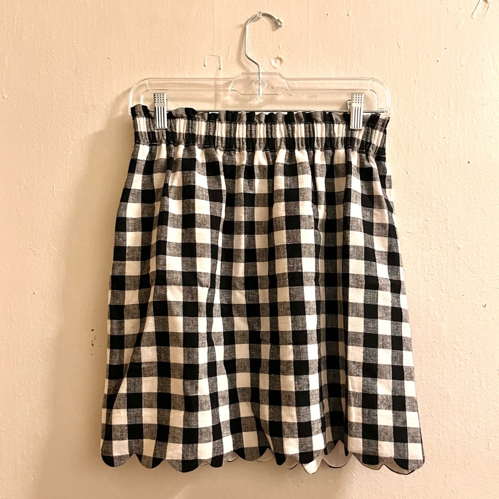 J. Crew Black & White Plaid Gingham High Waist Scallop Hem Skirt Pockets - Picture 10 of 14